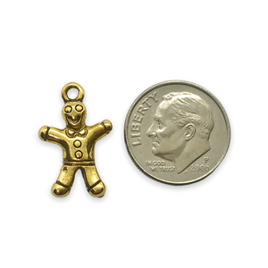 Christmas gingerbread man charm pendant 2pc gold tone pewter 20x12mm