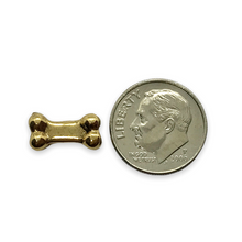 Load image into Gallery viewer, Halloween or dog bone charm pendant 2pc gold tone pewter 13x6mm
