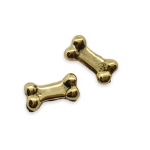 Load image into Gallery viewer, Halloween or dog bone charm pendant 2pc gold tone pewter 13x6mm
