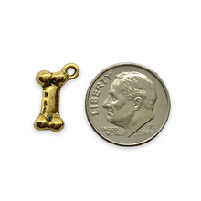 Load image into Gallery viewer, Halloween or dog bone charm pendant 2pc gold tone pewter 13x6mm
