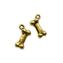 Load image into Gallery viewer, Halloween or dog bone charm pendant 2pc gold tone pewter 13x6mm
