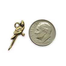 Load image into Gallery viewer, Parrot bird charm pendant 2pc gold tone pewter 20x7mm

