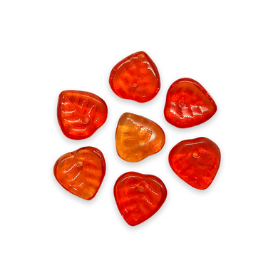 Czech glass heart leaf beads charms 30pc translucent red orange 9mm-Orange Grove Beads