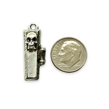 Load image into Gallery viewer, Hinged coffin locket charm pendant with mini skeleton 1pc pewter shiny silver 29mm
