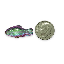 Load image into Gallery viewer, Czech glass XL fish beads 6pc crystal copper rainbow 24x11mm
