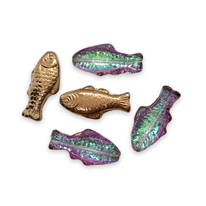 Czech glass XL fish beads charms 6pc crystal copper rainbow 24x11mm-Orange Grove Beads