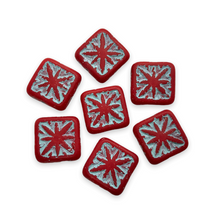 Load image into Gallery viewer, Czech glass compass star square beads 8pc matte red light blue 14mm-Orange Grove Beads
