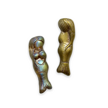 Load image into Gallery viewer, Czech glass mermaid beads 4pc matte gold AB 25mm

