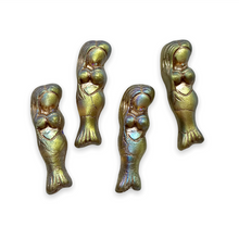 Load image into Gallery viewer, Czech glass mermaid beads charms 4pc matte gold AB 25mm-Orange Grove Beads
