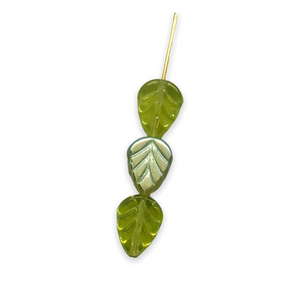 Czech glass leaf beads 25pc translucent olivine green AB 11x8mm #2