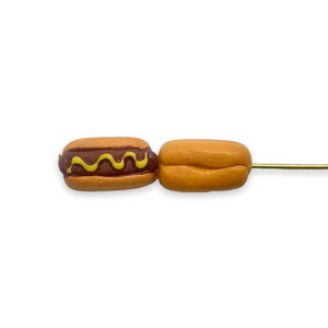 Tiny hot dog food beads Peruvian ceramic 4pc 13x8mm