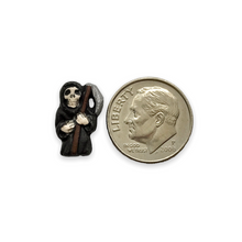 Load image into Gallery viewer, Tiny grim reaper Halloween beads Peruvian ceramic 4pc 15x9mm
