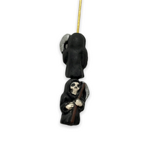 Load image into Gallery viewer, Tiny grim reaper Halloween beads Peruvian ceramic 4pc 15x9mm
