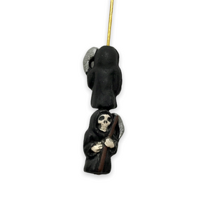 Tiny grim reaper Halloween beads Peruvian ceramic 4pc 15x9mm