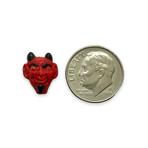Tiny red devil head Halloween beads Peruvian ceramic 4pc 13x10mm