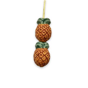 Tiny pineapple fruit beads Peruvian ceramic 4pc 13x10mm