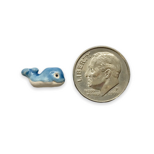 Tiny blue whale beads Peruvian ceramic 4pc 13x6mm