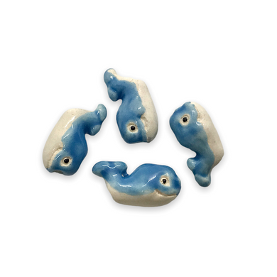 Hand painted tiny ceramic blue whale charms 4pc 13x6mm-Orange Grove Beads