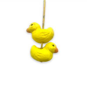 Tiny yellow rubber duck beads Peruvian ceramic 4pc 12x7mm
