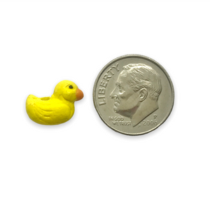 Tiny yellow rubber duck beads Peruvian ceramic 4pc 12x7mm