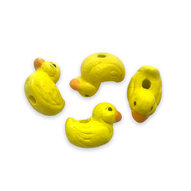 Hand painted tiny ceramic yellow rubber duck beads 4pc 12x7mm-Orange Grove Beads