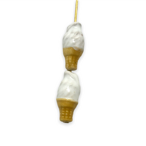 Tiny vanilla ice cream cone beads Peruvian ceramic 4pc 17x8mm