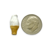 Load image into Gallery viewer, Tiny vanilla ice cream cone beads Peruvian ceramic 4pc 17x8mm
