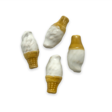Hand painted tiny ceramic vanilla ice cream cone beads charms 4pc 17x8mm-Orange Grove Beads