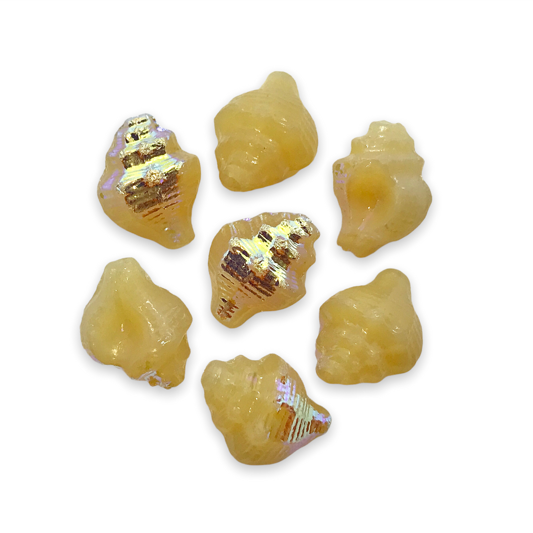 Czech glass conch seashell shell beads charms 8pc vanilla beige AB 15x12mm #19-Orange Grove Beads