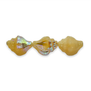 Czech glass conch seashell shell beads charms 8pc vanilla beige AB 15x12mm #19