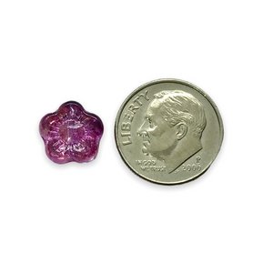 Czech glass hibiscus flower beads 15pc pink metallic 10mm