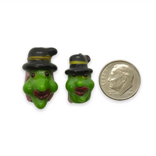 Load image into Gallery viewer, Lampwork glass Halloween witch head face focal beads 4pc
