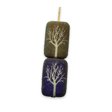 Load image into Gallery viewer, Czech glass rectangle laser tattoo winter tree beads 6pc etched white Iris 18x12mm
