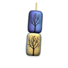 Load image into Gallery viewer, Czech glass rectangle laser tattoo winter tree beads 6pc jet black AB 18x12mm
