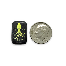 Load image into Gallery viewer, Czech glass laser tattoo squid rectangle beads 6pc black sliperit 18x12mm
