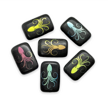Load image into Gallery viewer, Czech glass laser tattoo squid rectangle beads 6pc black sliperit 18x12mm
