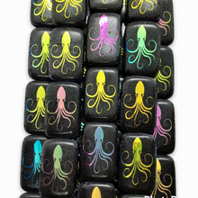 Load image into Gallery viewer, Czech glass laser tattoo squid rectangle beads 6pc black sliperit 18x12mm-Orange Grove Beads
