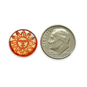 Czech glass laser tattoo sun coin beads 7pc orange AB 14mm