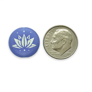 Czech glass laser tattoo lotus flower coin beads 8pc blue AB 17mm