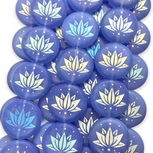Load image into Gallery viewer, Czech glass laser tattoo lotus flower coin beads 8pc blue AB 17mm-Orange Grove Beads
