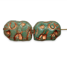 Load image into Gallery viewer, Czech glass elephant beads 4pc green turquoise copper 20x14mm
