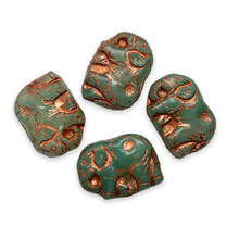 Load image into Gallery viewer, Czech glass elephant beads 4pc green turquoise copper 20x14mm
