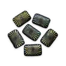 Load image into Gallery viewer, Czech glass rectangle kaleidoscope beads 6pc etched jet AB 18x12mm #2
