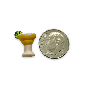 Tiny pineapple lime margarita drink beads Peruvian ceramic 4pc 15x12mm