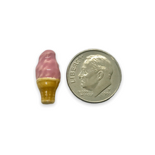 Load image into Gallery viewer, Tiny strawberry ice cream cone beads Peruvian ceramic 4pc 17x8mm

