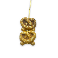 Load image into Gallery viewer, Peruvian ceramic tiny pretzel food beads charms 4pc vertical drill 12x11mm
