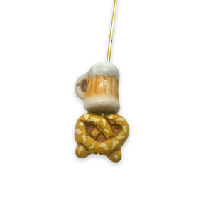 Oktoberfest tiny Peruvian ceramic pretzel & beer beads 4pc 12x11mm
