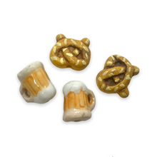 Load image into Gallery viewer, Peruvian ceramic Oktoberfest tiny pretzel beer beads charms 4pc vertical drill-Orange Grove Beads
