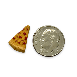 Tiny pepperoni pizza slice beads Peruvian ceramic 4pc 15x10mm