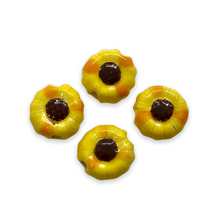 Load image into Gallery viewer, Hand painted ceramic tiny sunflower beads 4pc yellow brown 9mm-Orange Grove Beads
